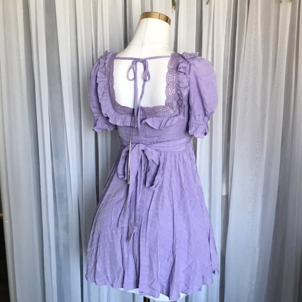 Lavender Ruffle Trim Mini Dress with Pockets